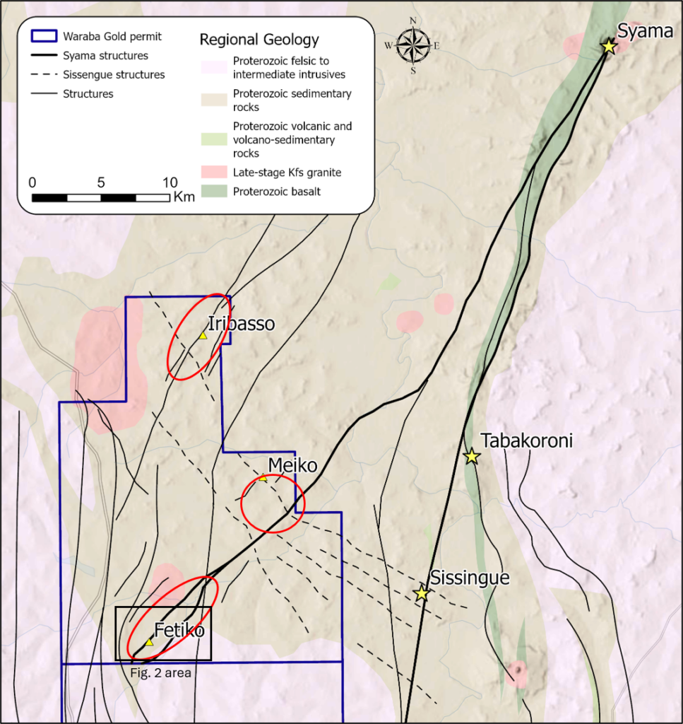 Figure 1 - Tengrela Project regional geology and target location map