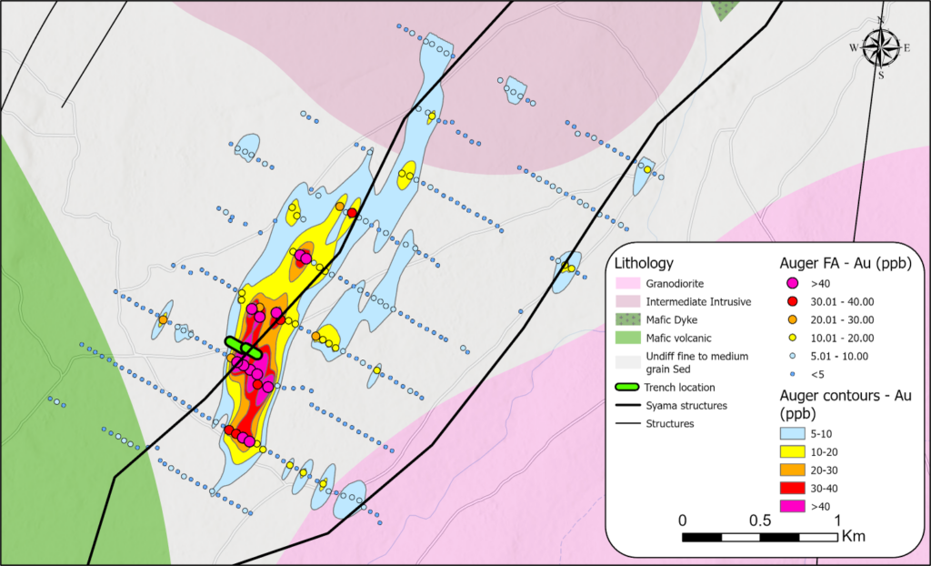 Figure 2 - Fetiko target auger anomaly with trench locations