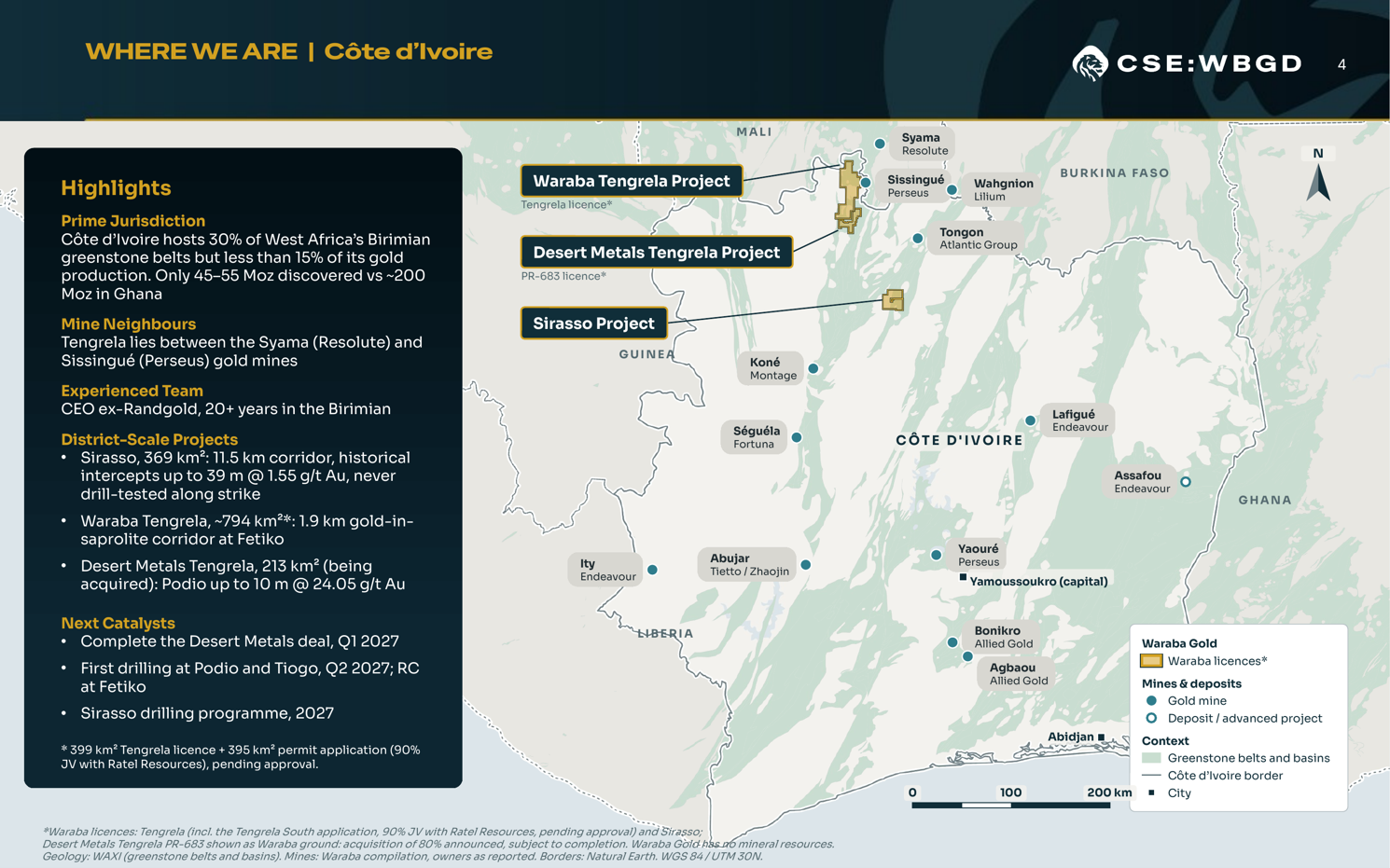 Location map of Waraba Gold projects in northern Côte d’Ivoire and neighbouring gold mining areas